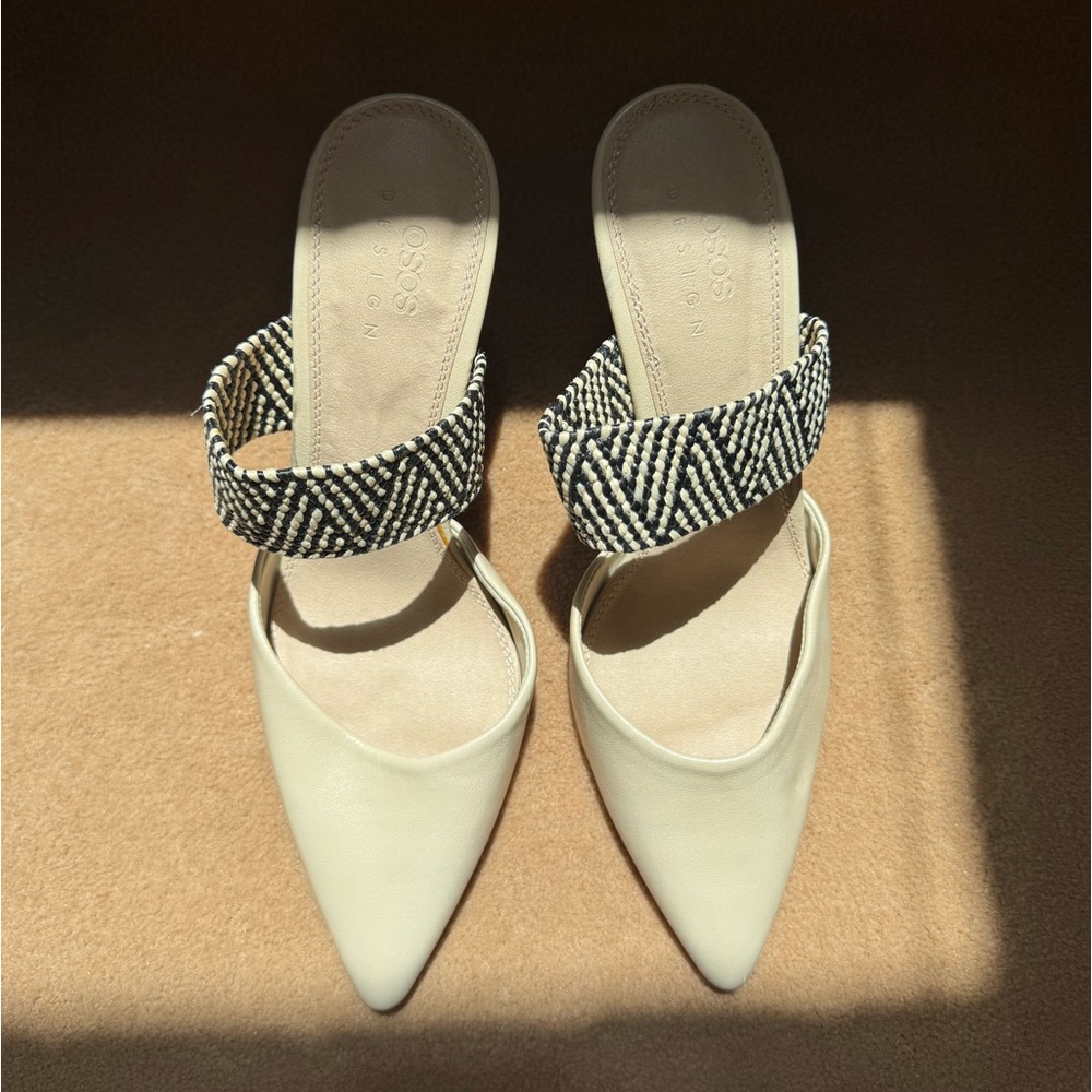 ASOS DESIGN Pointed Mule Heels with Woven Strap